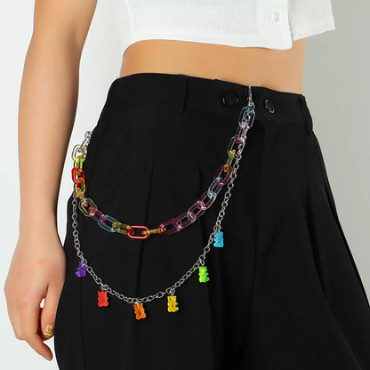 Women Cute Waist Chain Multicolor Acrylic Flower Pants Trousers Chain Punk Jewelry