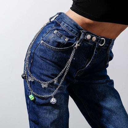 Women Cute Waist Chain Multicolor Acrylic Flower Pants Trousers Chain Punk Jewelry