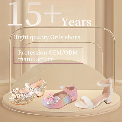 Little Girl Princess Dress Sandals dance shoes Summer White embroidery Buckle Strap Low Heels Soft Soled Party Shoes Fourseasons