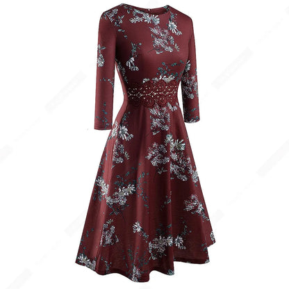 Women Vintage Casual Round Neck A line Summer Elegant Floral Lace Patchwork Sleeveless Tunic Party Swing Dress HA079