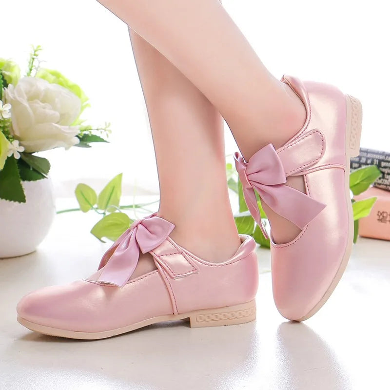 Girls Princess Shoes Shallow Bowknot Metallic Color Fashion Sweet Girl's Mary Janes Shoes Light Non-slip 26-36 Kids Ballet Flats