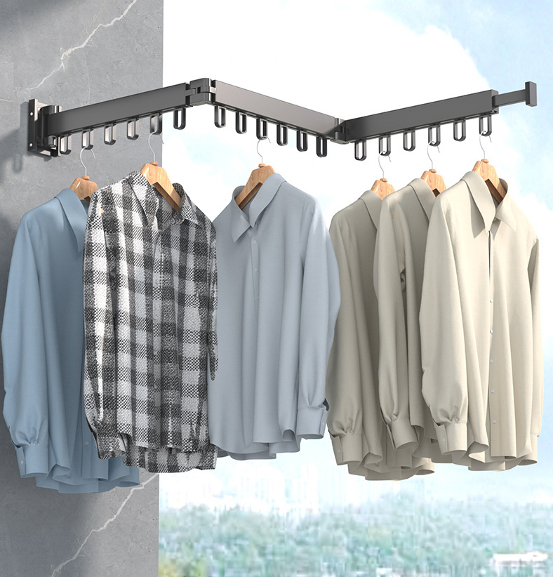 360" Folding Clothes Hanger Wall Mount Indoor & Outdoor Space Saving Aluminum Home Laundry Clothesline