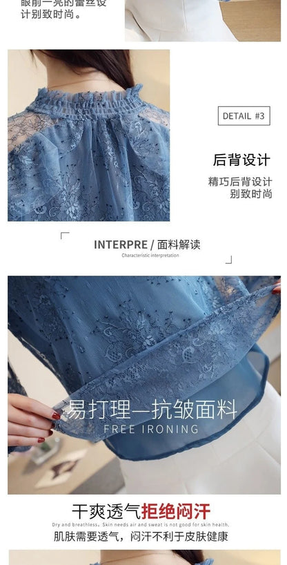Women Blouse Lace Women's Spring  Autumn Chiffon Shirt Top Spring Blouse Shirts Ropa De Mujer