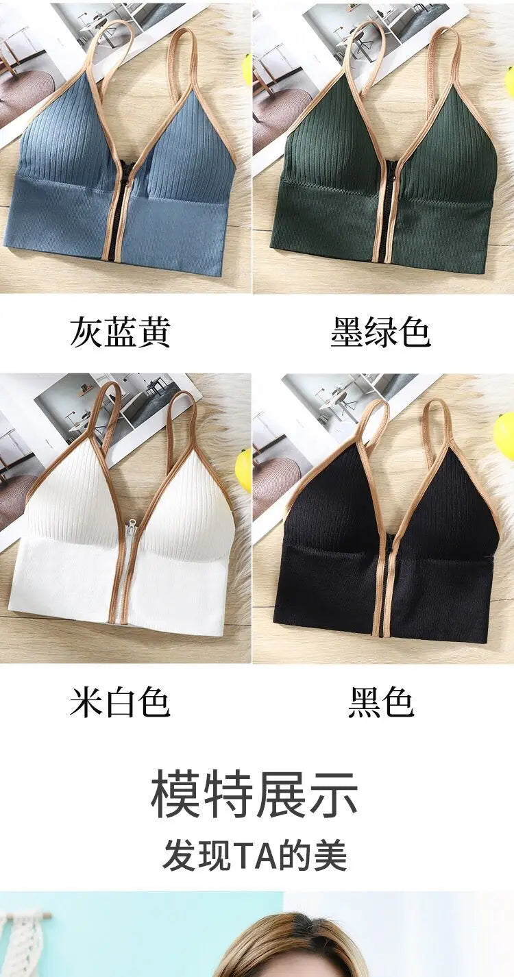 Korean striped crop tops slim fit spaghetti strap tanke top women built in bra off shoulder sleeveless versatile camisole ins
