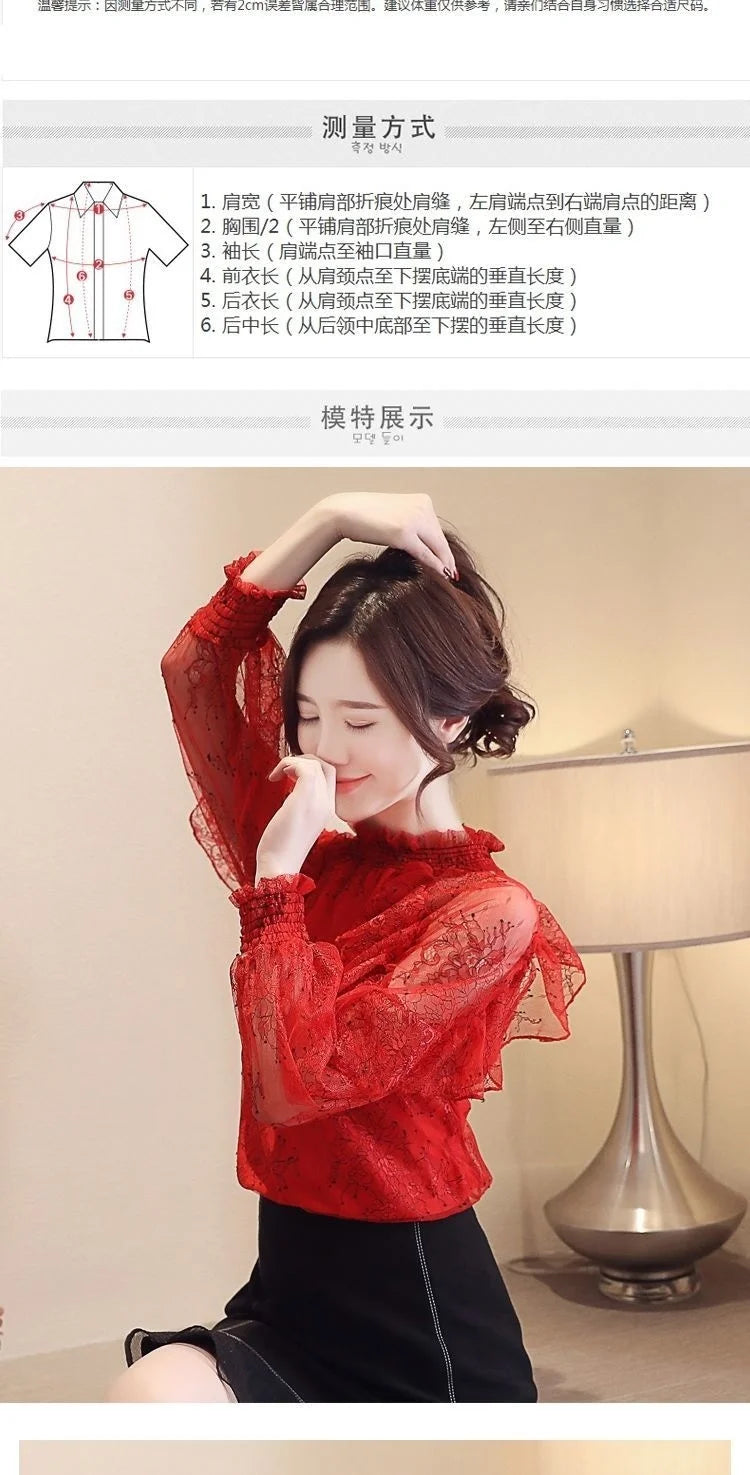 Women Blouse Lace Women's Spring  Autumn Chiffon Shirt Top Spring Blouse Shirts Ropa De Mujer