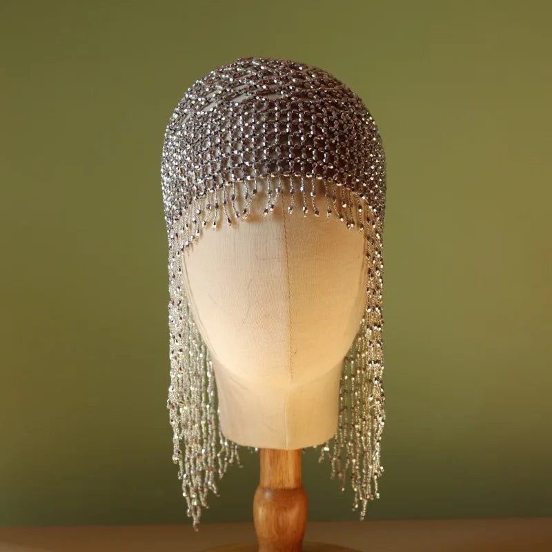 Womens Beaded Tassel Belly Dance Head Cap Hat Headpiece for Party Wedding Party Headwear Photo Props (Available)
