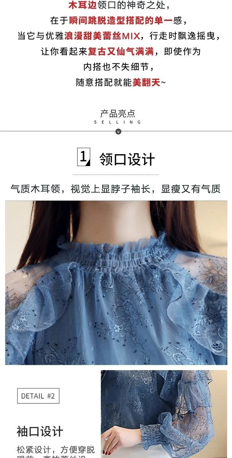 Women Blouse Lace Women's Spring  Autumn Chiffon Shirt Top Spring Blouse Shirts Ropa De Mujer