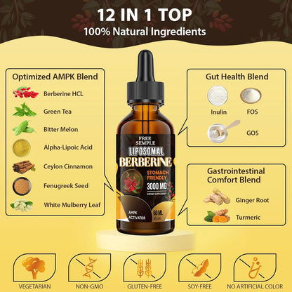 Herbal Extract Supplements Berberine Hydrochloride HCL Liquid Drops Free Sample