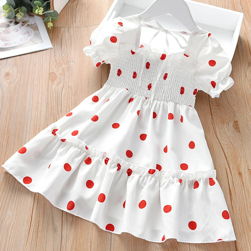 New Baby Summer Dresses Girls Sweet Lace Chiffon Polka Dot Dress Little Girl Chiffon Short Sleeve Dress For Kids Clothes