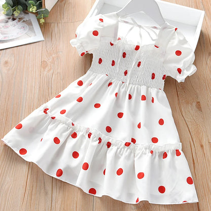 New Baby Summer Dresses Girls Sweet Lace Chiffon Polka Dot Dress Little Girl Chiffon Short Sleeve Dress For Kids Clothes