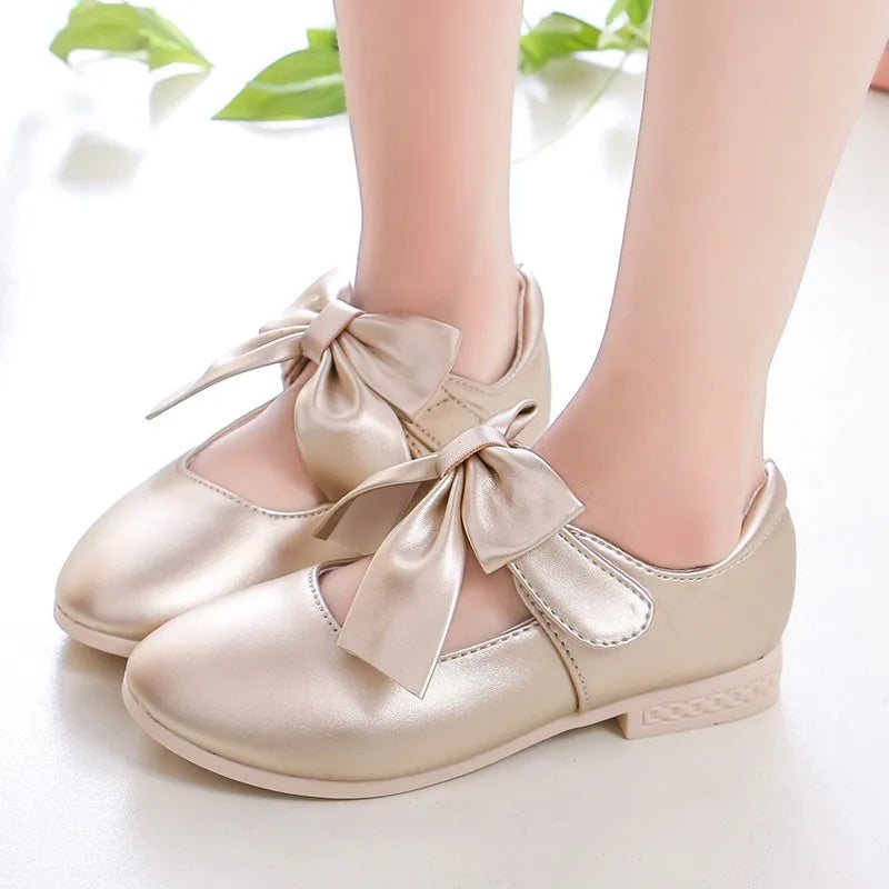Girls Princess Shoes Shallow Bowknot Metallic Color Fashion Sweet Girl's Mary Janes Shoes Light Non-slip 26-36 Kids Ballet Flats