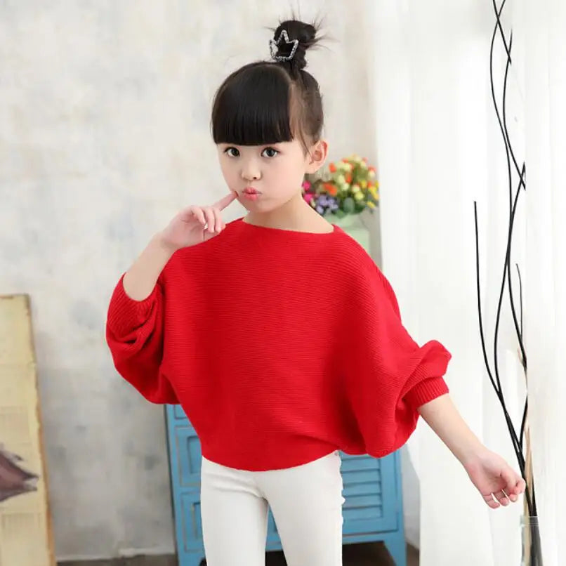 Spring Autumn Baby Toddler Teenage Children's Clothing Girls Pullover Sweater Long Batwing Sleeve Kids Knit Sweaters Tops (Available)