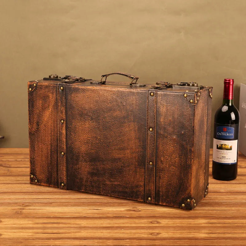 Luxury Vintage Trunk Travel Hand Big Suitcases Leather Luggage Under Bed Clothing Organizer Storage Box Antique Bin Customized