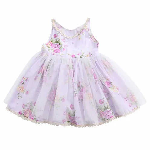 2-6T Summer Kids Dresses for Girls Floral Voile Sleeveless Baby Girl Party Birthday Children's Dress Fashion Baby Girl Clothes