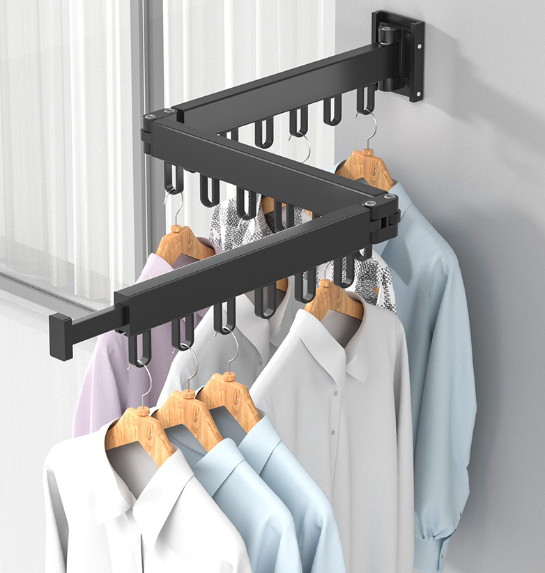 360" Folding Clothes Hanger Wall Mount Indoor & Outdoor Space Saving Aluminum Home Laundry Clothesline