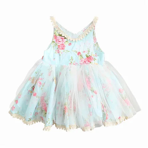 2-6T Summer Kids Dresses for Girls Floral Voile Sleeveless Baby Girl Party Birthday Children's Dress Fashion Baby Girl Clothes