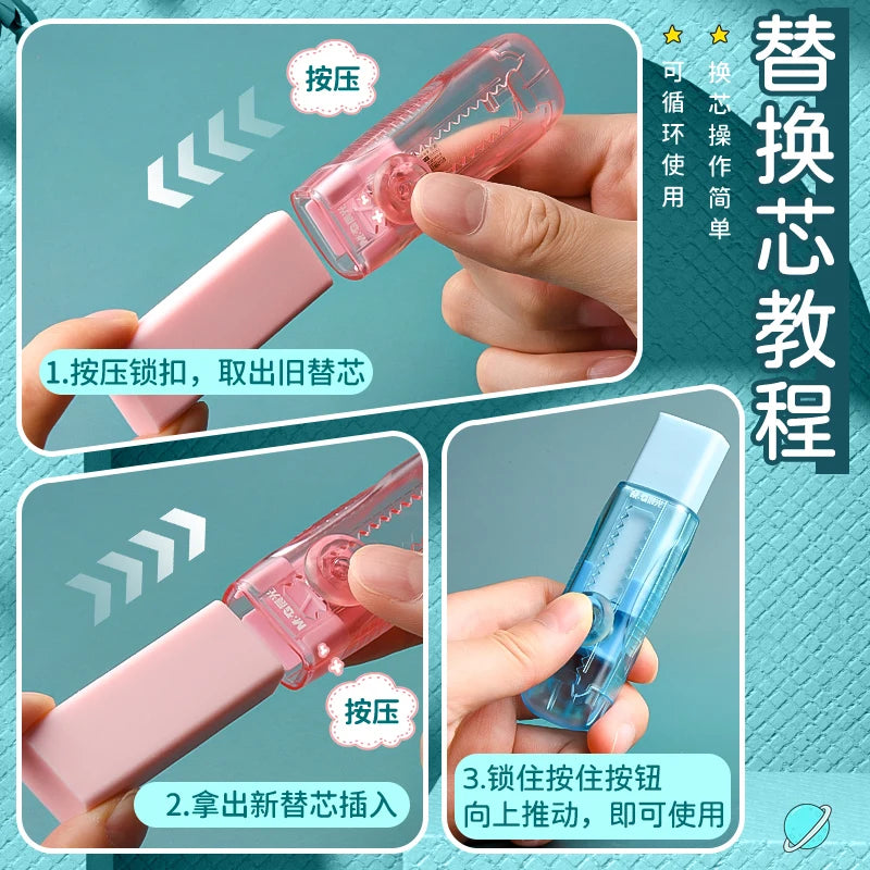 M&G Small Button Clear Case Push Eraser Pencil Colourful Design with Black Rubber for Students and Office Use