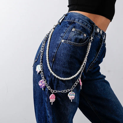 Women Cute Waist Chain Multicolor Acrylic Flower Pants Trousers Chain Punk Jewelry