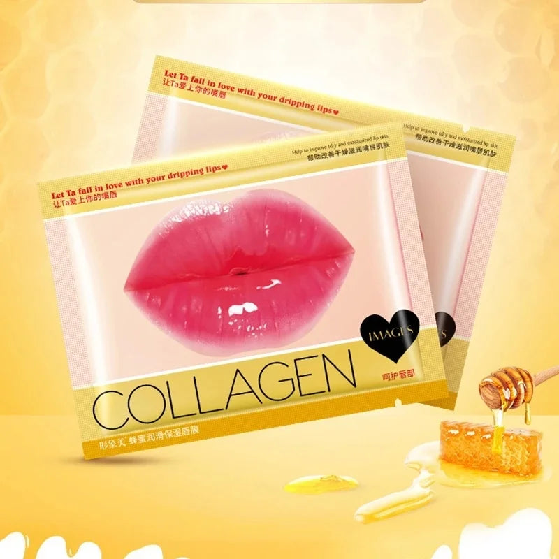 5pc Crystal Collagen Lip Plumper Mask Honey Essence Lip Mask Pads Moisture Anti Aging Wrinkle Patch Gel Scrub Lips Care Enhancer