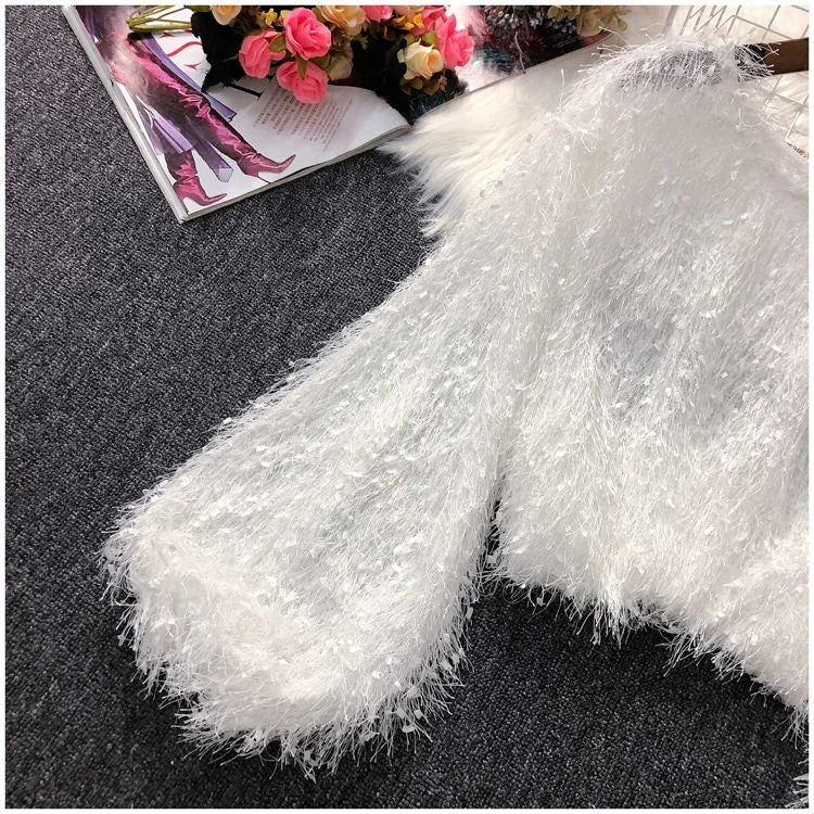 Blouse Women Shirt 2021 Spring Loose Puff Sleeves Furry Top Women's round-Neck Shirt Autumn and Winter Blusas Mujer De Moda