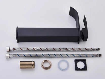 Matte Black Basin Faucet Deck Mounted Single Lever Bathroom Crane Waterfall Brass Bathroom Tap Hot Cold Water Mixer Taps