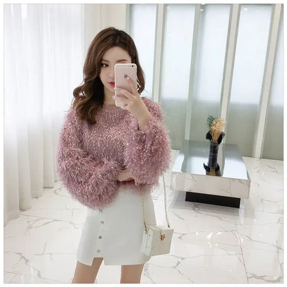 Woman Sweaters Plush Sweater Women's Autumn Clothing Tassel Plush Loose Top for Women  Femme Chandails Pull Hiver