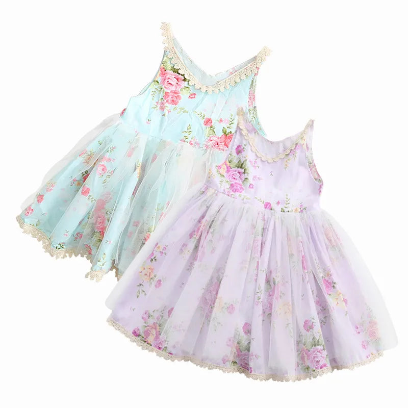 2-6T Summer Kids Dresses for Girls Floral Voile Sleeveless Baby Girl Party Birthday Children's Dress Fashion Baby Girl Clothes