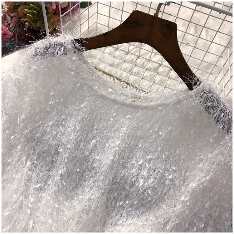 Blouse Women Shirt 2021 Spring Loose Puff Sleeves Furry Top Women's round-Neck Shirt Autumn and Winter Blusas Mujer De Moda