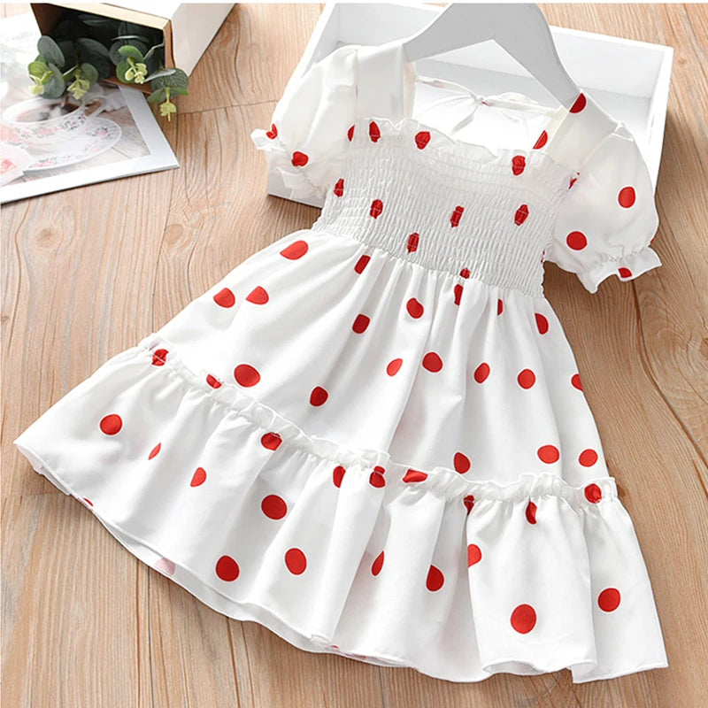 New Baby Summer Dresses Girls Sweet Lace Chiffon Polka Dot Dress Little Girl Chiffon Short Sleeve Dress For Kids Clothes