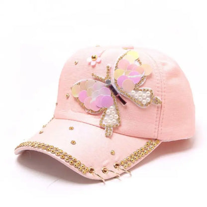 Autumn Women's Baseball Cap Women Full Crystal Colorful Big Butterfly Hat Cotton Shiny Metal Snapback Caps Hip Hop hats