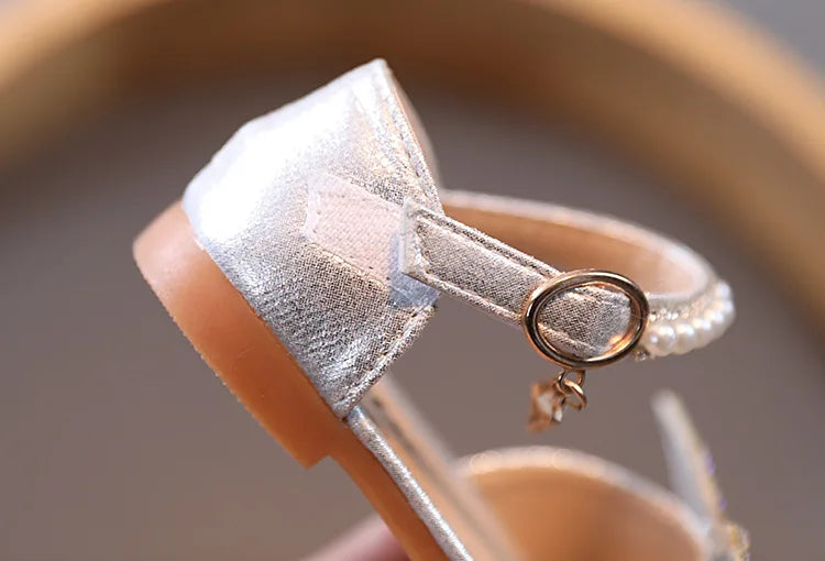 Large Crystal Bow Tie Kids Shoes for Girl Princess Beading Mary Jane Shoes Bling Prom Children  Girls Designer Shoes