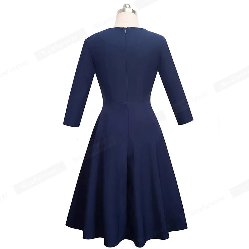 Women Vintage Casual Round Neck A line Summer Elegant Floral Lace Patchwork Sleeveless Tunic Party Swing Dress HA079