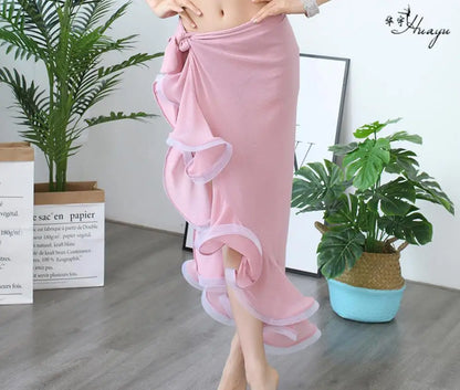 Belly Dance Costume For Women Belly Dancing Skirt Wrap Hip Scarf With Ruffles Side Slit Practice Show Dark Green Korea Design
