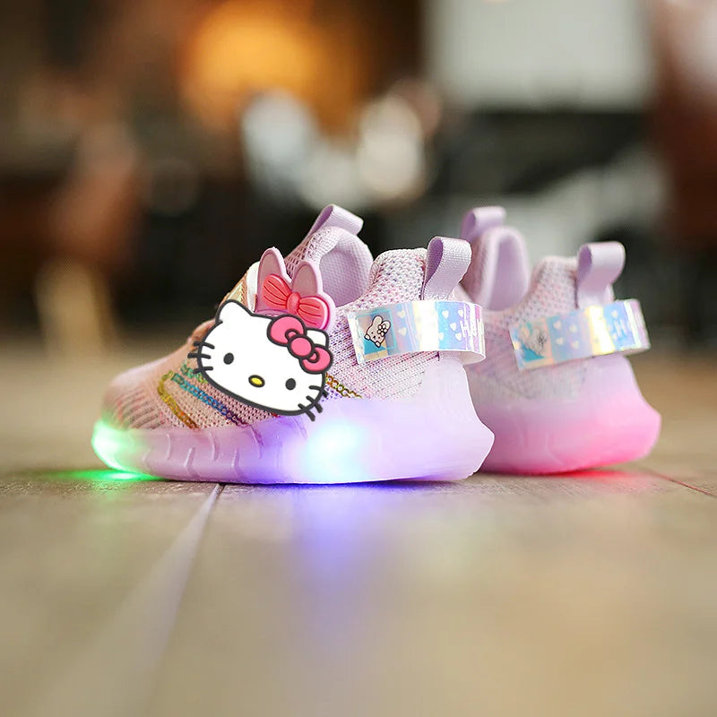 Sanrio children's cartoon hello kitty boys girls non-slip soft Light up casual shoes sports shoes student running shoes LED