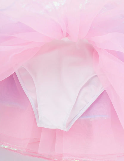 Kids Girls Fairy Party Princess Dress Ballet Dance Dress Sleeveless Mesh Splice Gymnastics Leotard Tutu Dress Ballroom Dancewear