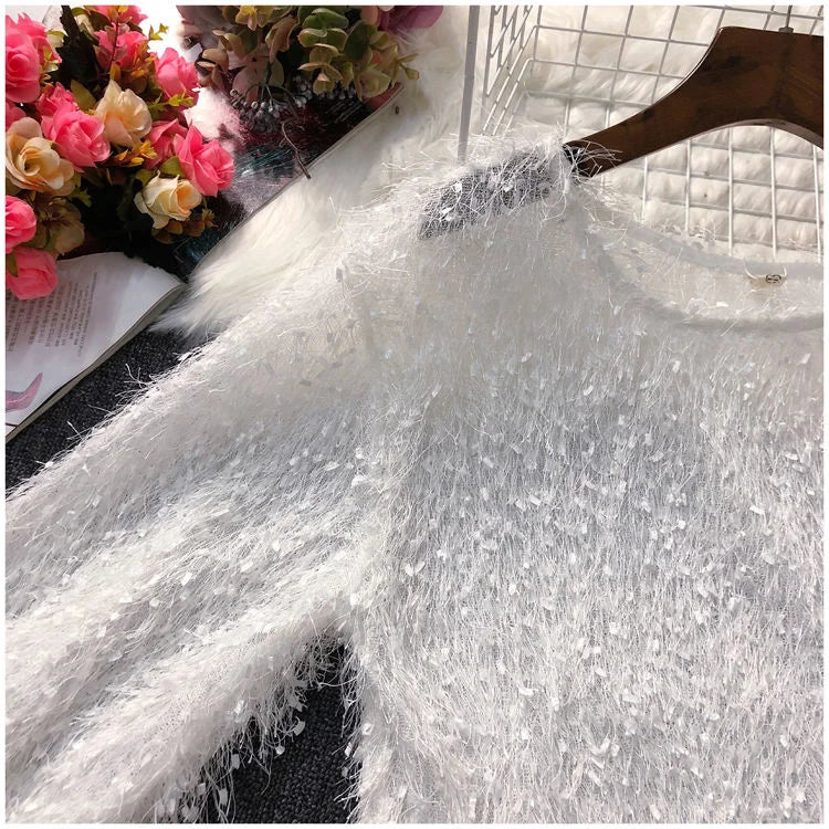 Blouse Women Shirt 2021 Spring Loose Puff Sleeves Furry Top Women's round-Neck Shirt Autumn and Winter Blusas Mujer De Moda