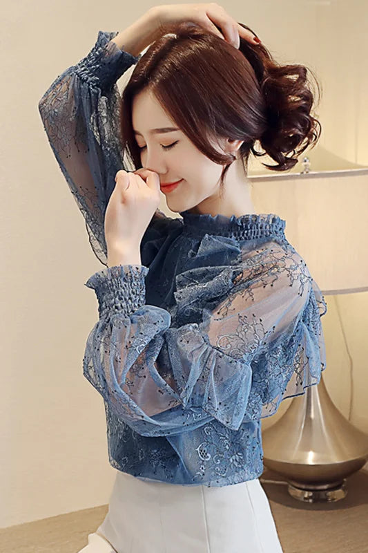 Women Blouse Lace Women's Spring  Autumn Chiffon Shirt Top Spring Blouse Shirts Ropa De Mujer