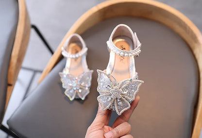 Large Crystal Bow Tie Kids Shoes for Girl Princess Beading Mary Jane Shoes Bling Prom Children  Girls Designer Shoes