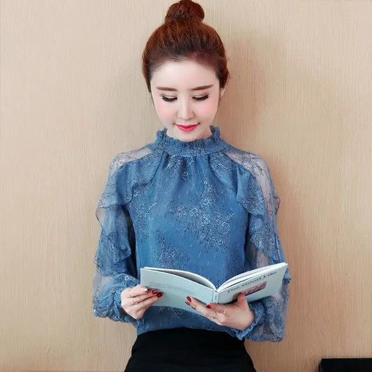 Women Blouse Lace Women's Spring  Autumn Chiffon Shirt Top Spring Blouse Shirts Ropa De Mujer