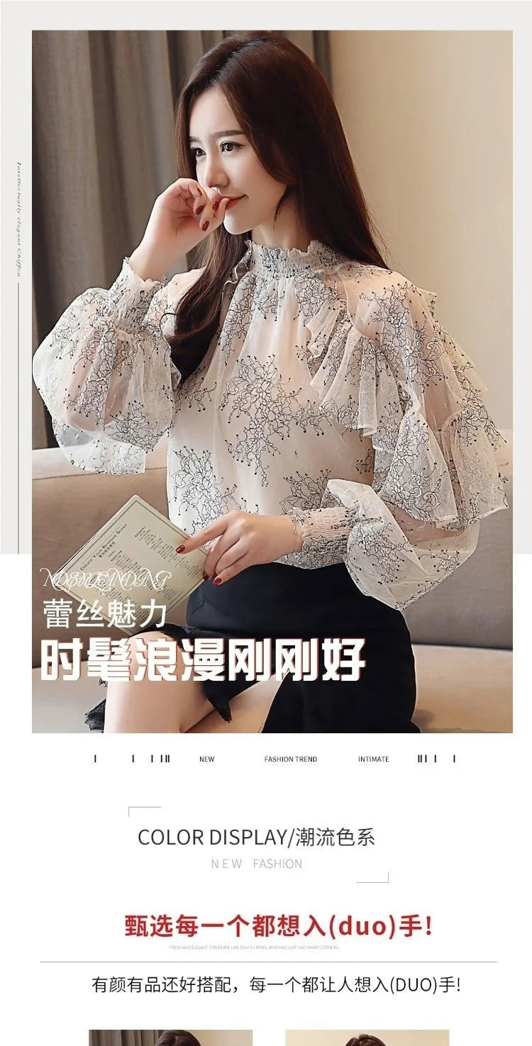 Women Blouse Lace Women's Spring  Autumn Chiffon Shirt Top Spring Blouse Shirts Ropa De Mujer