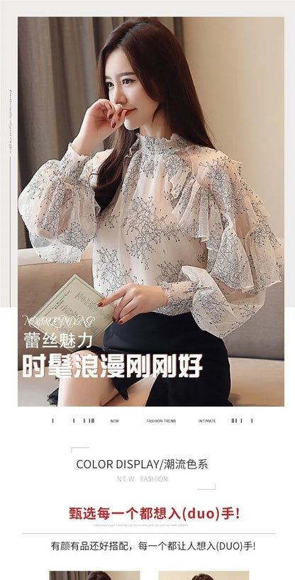 Women Blouse Lace Women's Spring  Autumn Chiffon Shirt Top Spring Blouse Shirts Ropa De Mujer