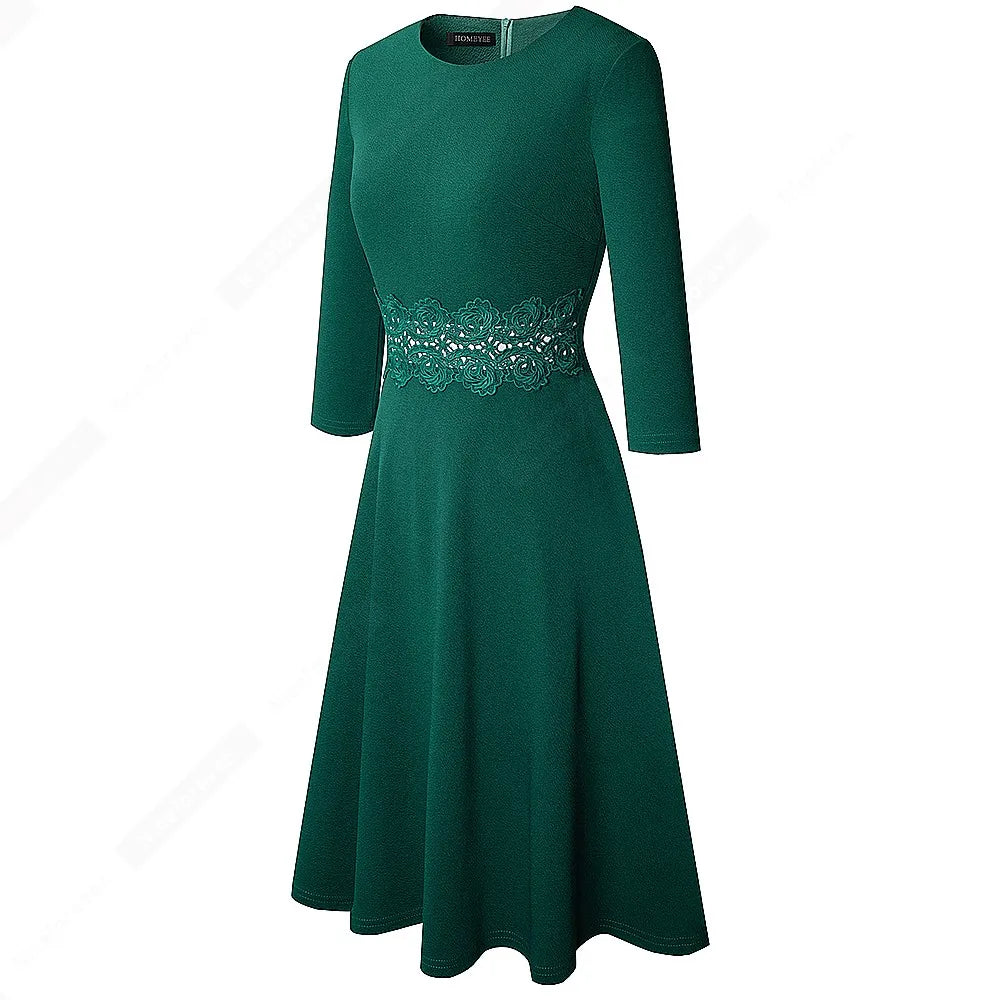 Women Vintage Casual Round Neck A line Summer Elegant Floral Lace Patchwork Sleeveless Tunic Party Swing Dress HA079