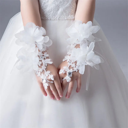Girl Gloves Fingerless Wedding Gloves Lace Beaded Short Design Gloves For Bridal Wedding Accessories