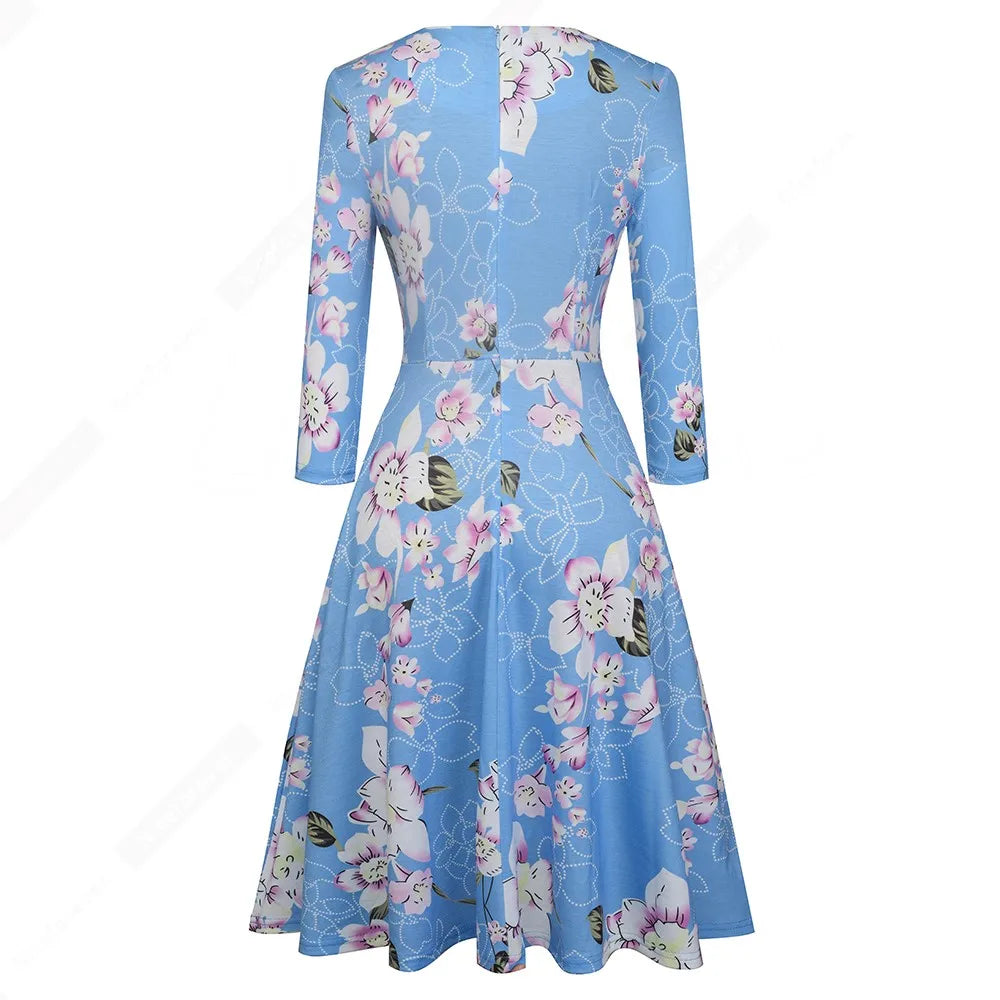Women Vintage Casual Round Neck A line Summer Elegant Floral Lace Patchwork Sleeveless Tunic Party Swing Dress HA079