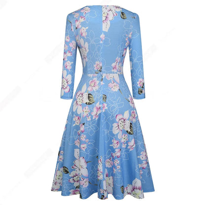 Women Vintage Casual Round Neck A line Summer Elegant Floral Lace Patchwork Sleeveless Tunic Party Swing Dress HA079