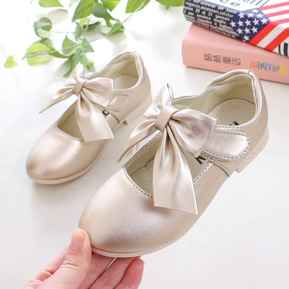 Girls Princess Shoes Shallow Bowknot Metallic Color Fashion Sweet Girl's Mary Janes Shoes Light Non-slip 26-36 Kids Ballet Flats