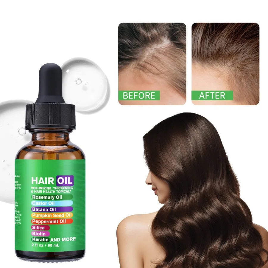 Clean Beauty Rosemary Hair Oil, Containing Castor Oil, Batana Oil, Pumpkin Seed Oil, Peppermint Oil, Biotin, and More.