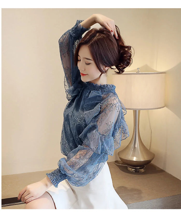 Women Blouse Lace Women's Spring  Autumn Chiffon Shirt Top Spring Blouse Shirts Ropa De Mujer