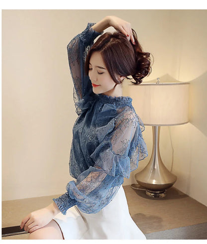 Women Blouse Lace Women's Spring  Autumn Chiffon Shirt Top Spring Blouse Shirts Ropa De Mujer