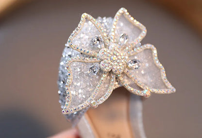 Large Crystal Bow Tie Kids Shoes for Girl Princess Beading Mary Jane Shoes Bling Prom Children  Girls Designer Shoes